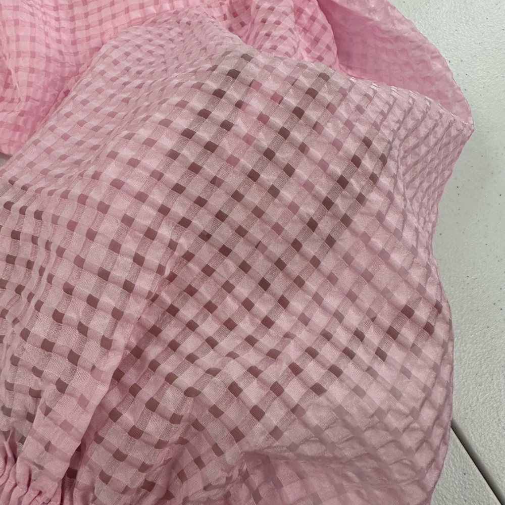 Mable Pink Gingham Puff Sleeve Ruffle Tie Back Mini Dress Coquette Romantic S - Picture 11 of 13